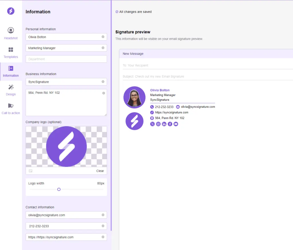 Outlook email signature generator by SyncSignature