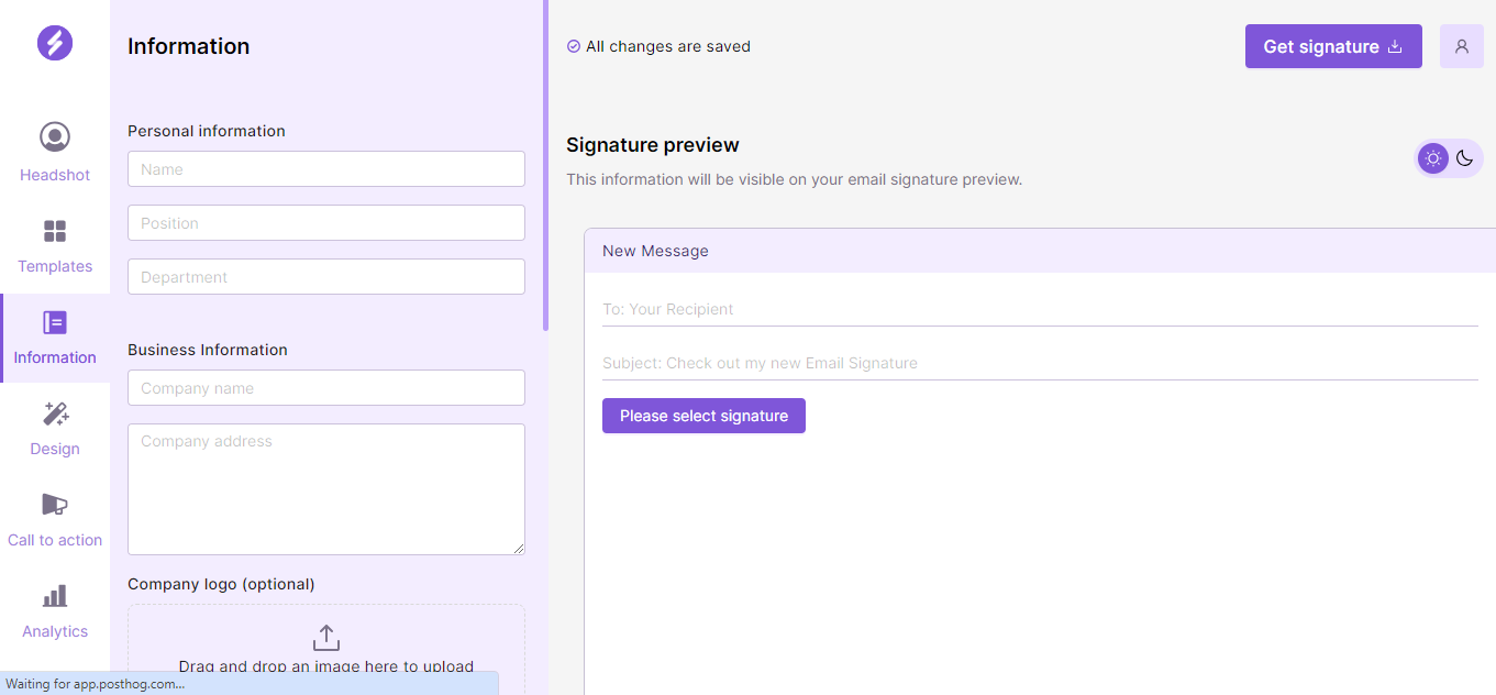a detailed guide on How to generate your email signature in SyncSignature - Step1