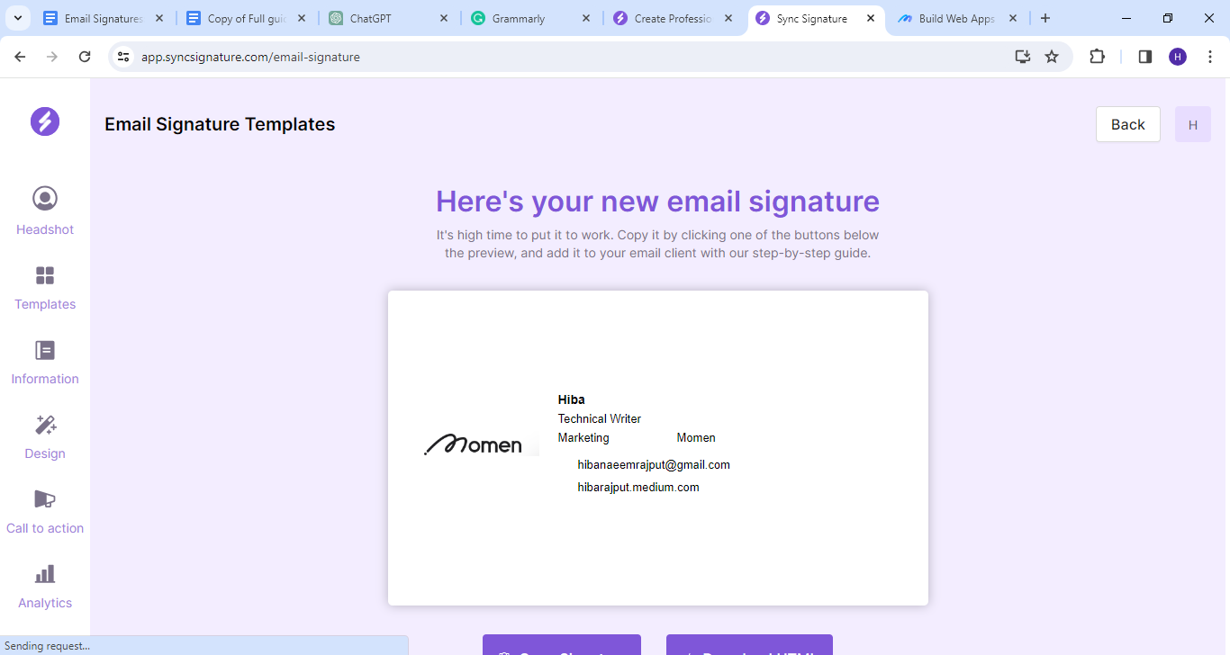 a detailed guide on How to generate your email signature in SyncSignature - Step3