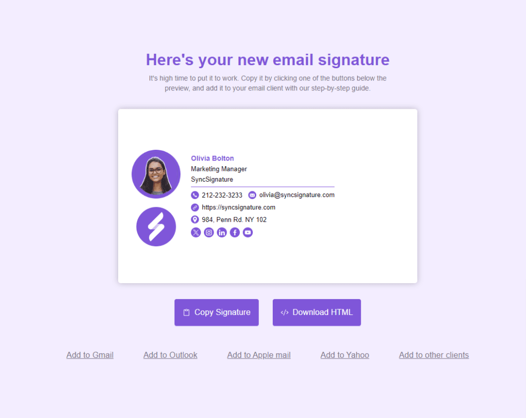 output of generated email signature from step 1